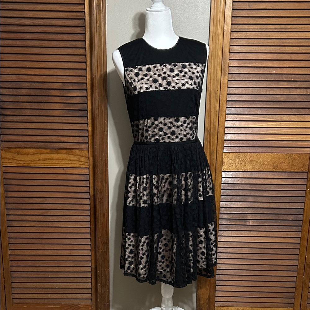 London Style Black and Cream Layered Midi Dress